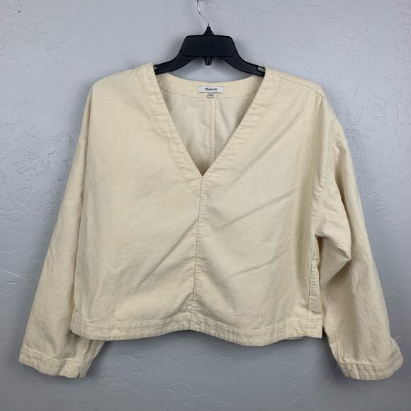 Madewell Cropped Top Womens 2XL Cream Relaxed V-Neck Long Sleeve Pullover - Picture 3 of 10